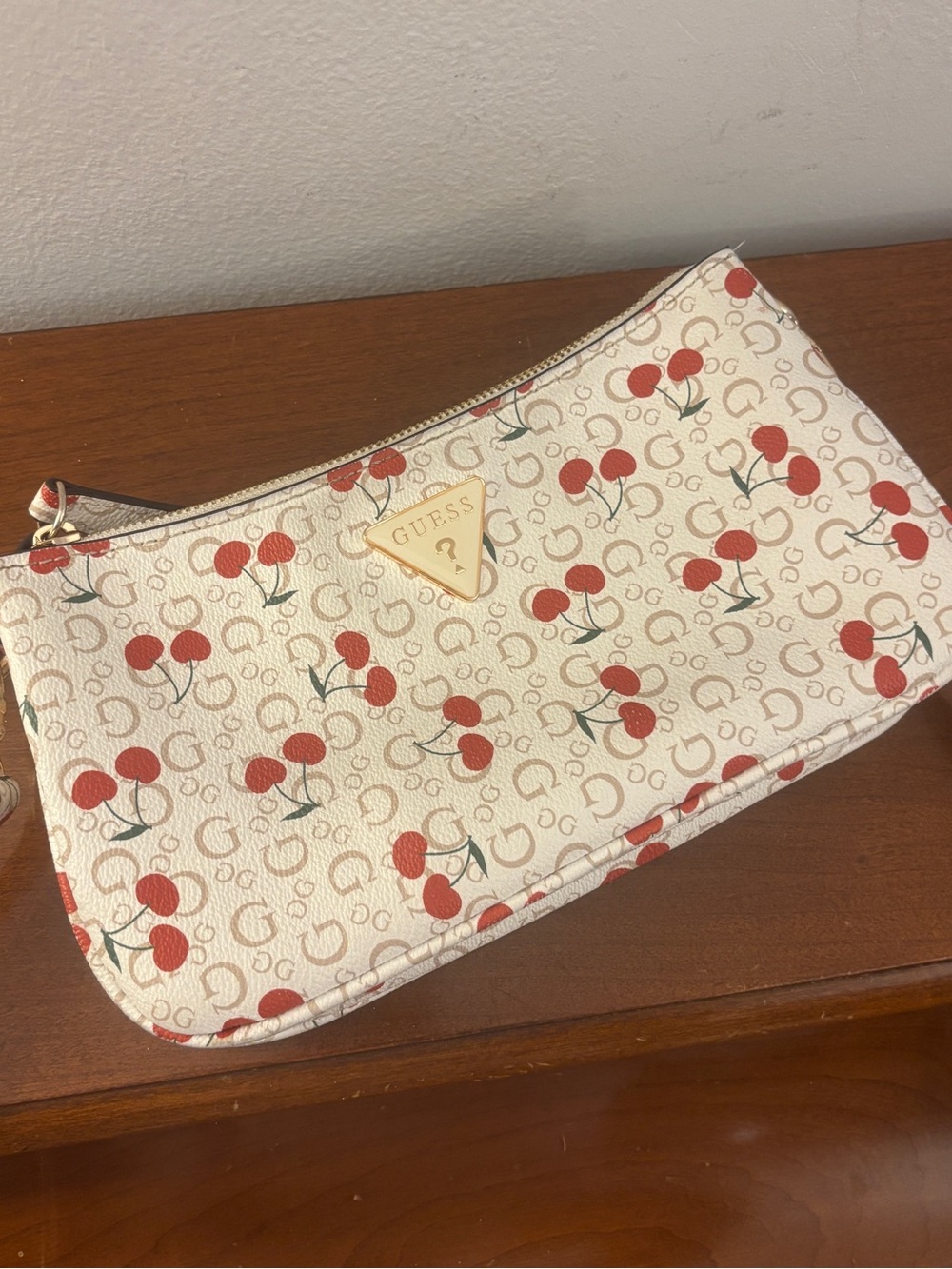 GUESS White Monogram Cherry Print Crossbody Shoulder Bag